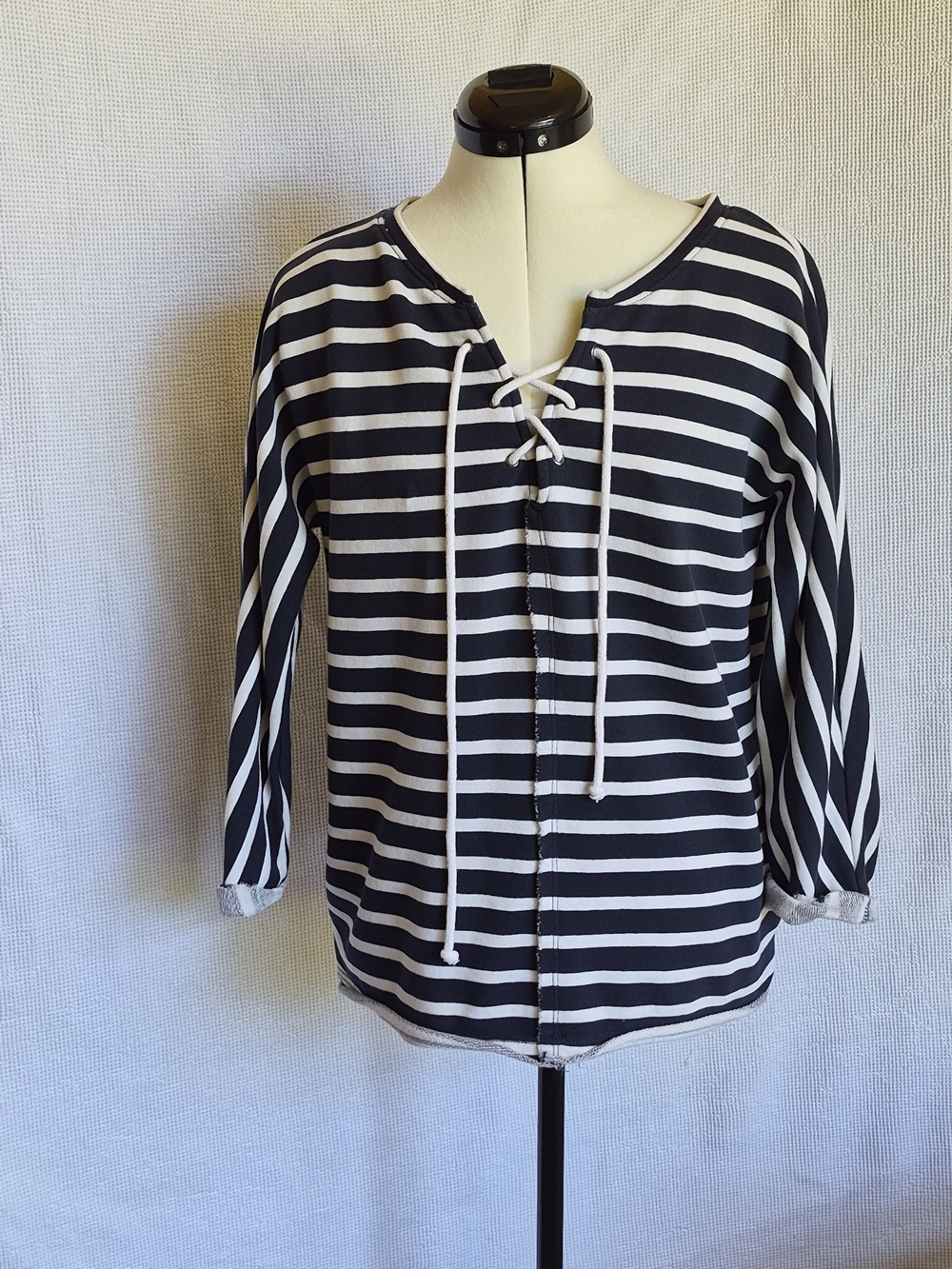 Jag Black and White Striped Lace-Up Nauticle Sweatshirt